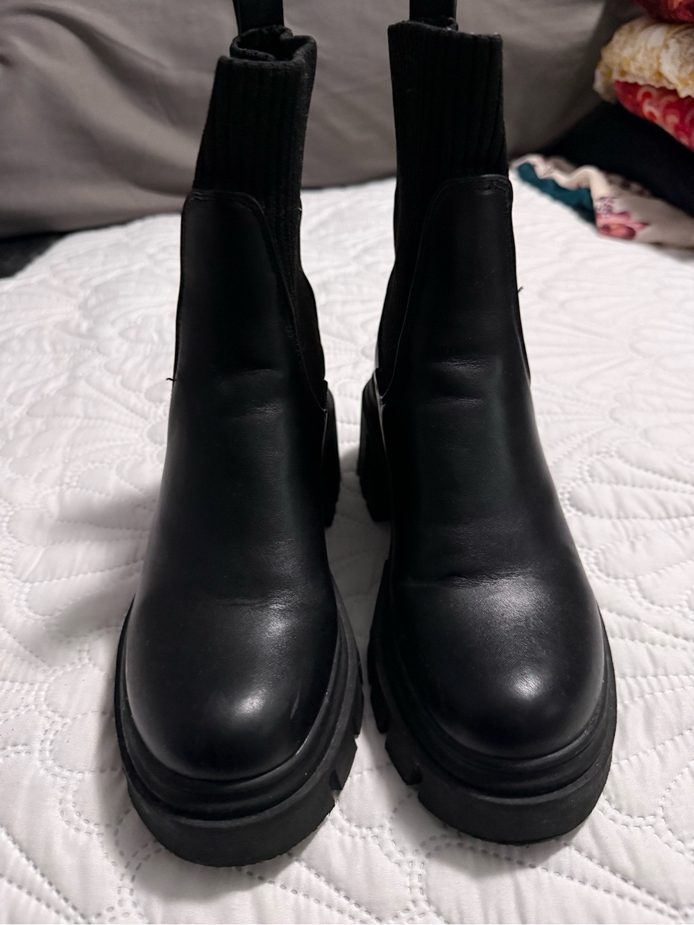 Steve Madden Black Platform Chelsea Lace-Up Boots